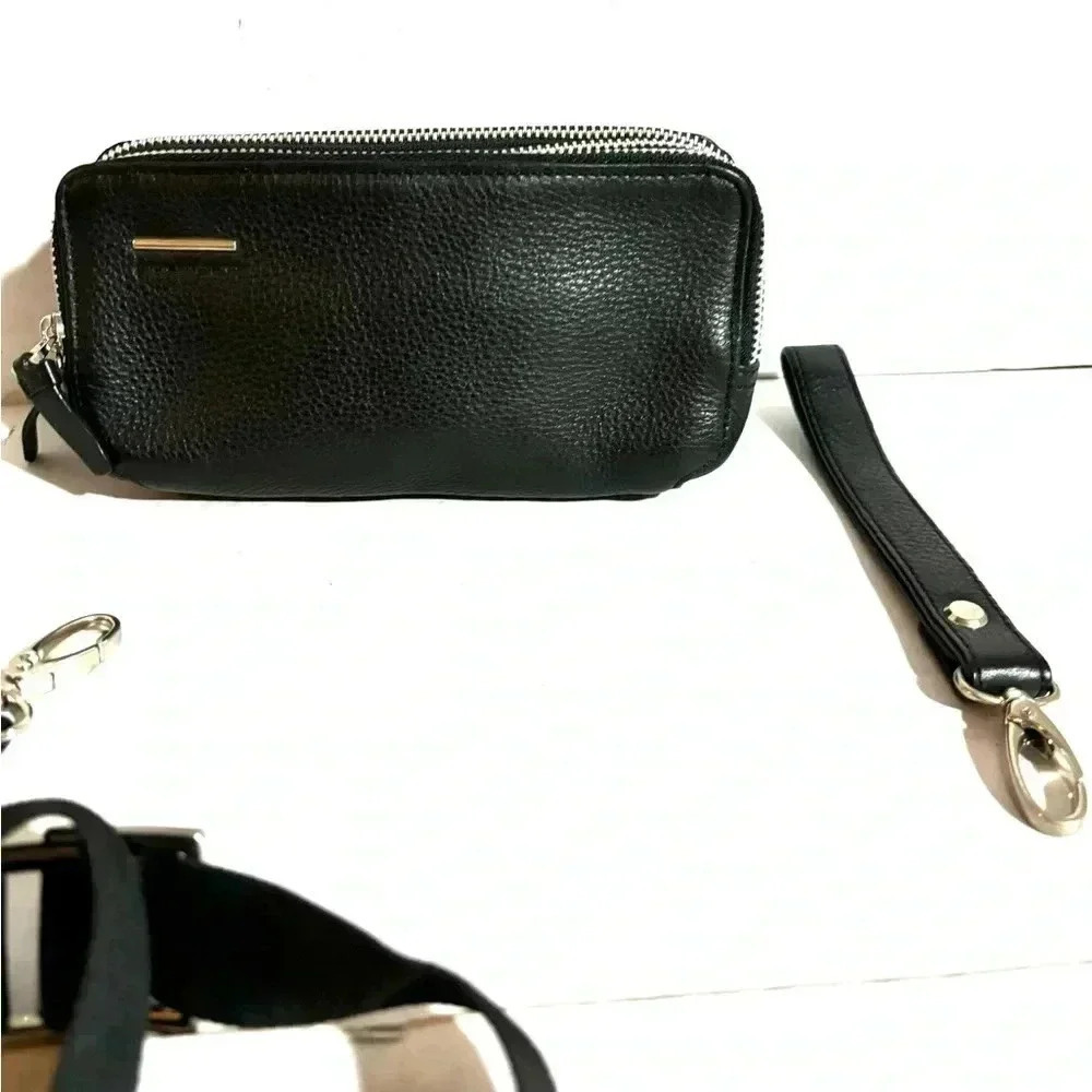 Piquardo black  unisex leather crossbody/ fanny pack/ wristlet bag - Picture 8 of 15